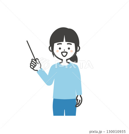 指示棒で指す笑顔の女の子イラスト 130010935