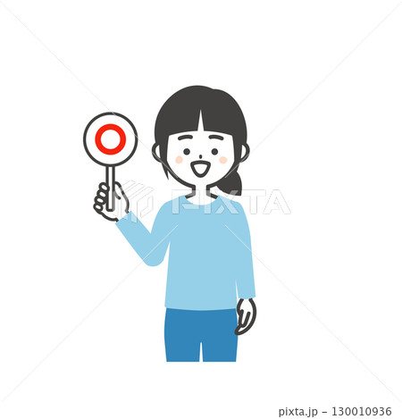 正解の札を持つ笑顔の女の子イラスト 130010936