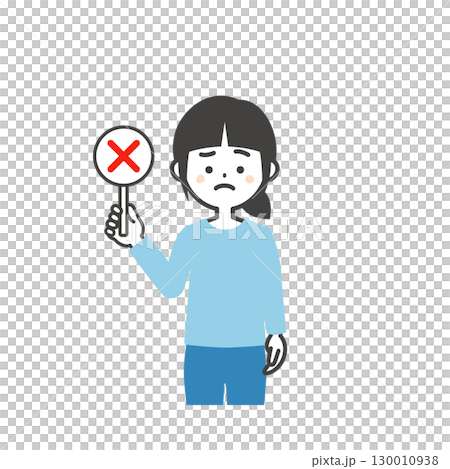 一個女孩拿著錯誤答案卡的插圖 130010938