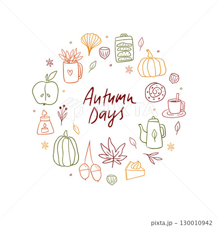 Hand drawn cozy autumn vector illustration 130010942