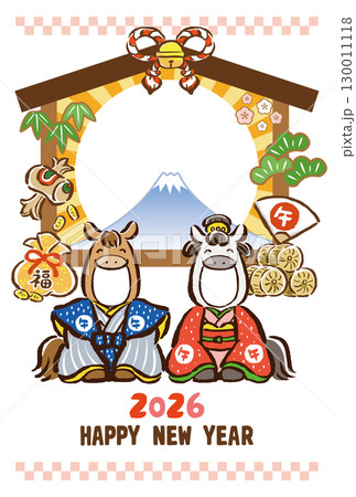 午年の訪れを祝う干支の午たち　顔ハメ年賀状　2人用 130011118