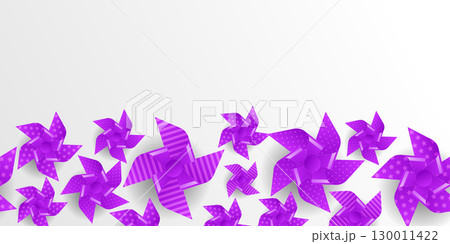 Colorful seamless border pinwheel spinner toy isolated on white background vector illustration with summer breeze fan mill child play concept cute game design whirligig icon set origami flower symbol 130011422