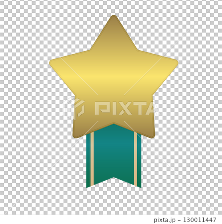 Cute star medal and decorative green gradient ribbon illustration 130011447