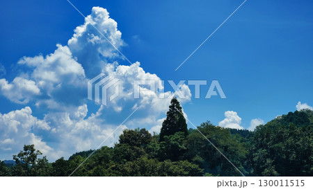 夏の入道雲が空に浮かぶ田舎の風景 130011515