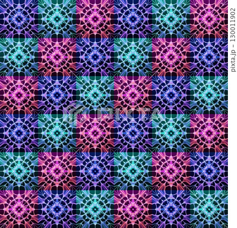colorful tiled seamless pattern composed of various connected geometric shapes and bright colors 130011902