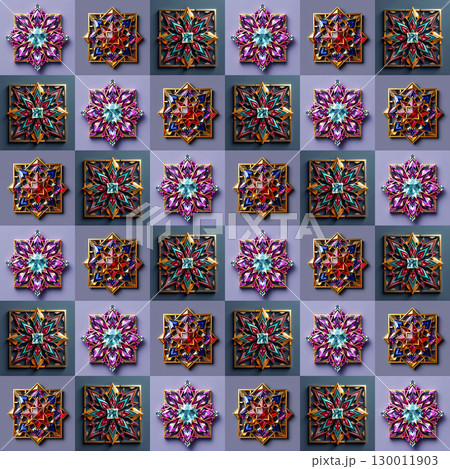 Mosaic tiled seamless pattern background made from precious stones jewelry, decorative illustration 130011903