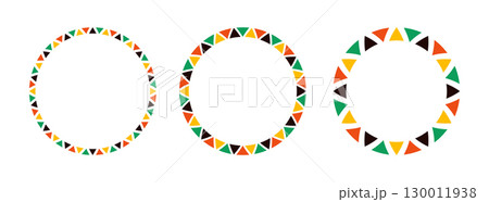 Mexican ethnic pattern circle frame. African ethnic motif border. Triangular ornament round frame. Sun stamp emblem. African ethnic culture ornament Vector illustration isolated on white background 130011938