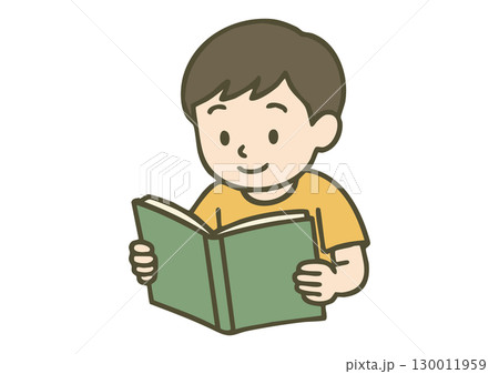 読書の秋に本を読む男の子のイラスト 読書の秋に本を読む男の子のイラスト 130011959