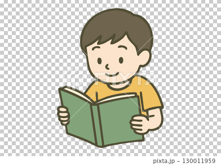 読書の秋に本を読む男の子のイラスト 読書の秋に本を読む男の子のイラスト 130011959