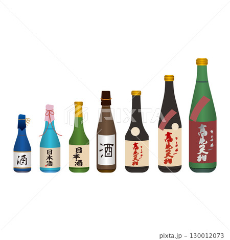 色々な種類の日本酒の瓶が並んでいるイラスト 色々な種類の日本酒の瓶が並んでいるイラスト 130012073
