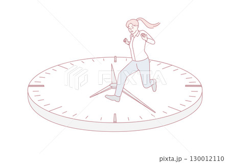 Young woman running on clock surface 130012110
