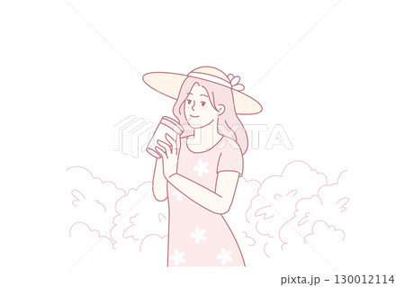 Happy girl enjoy cold drink in summer Happy girl enjoy cold drink in summer 130012114