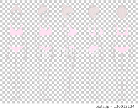 全身脱毛やエステ説明に使える女性ボディのシルエットイラスト 180度ビューセット 130012134