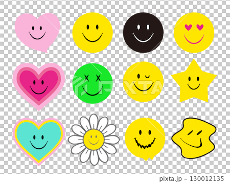 流行而明亮的圖標集，包含各種表情的微笑人物 130012135