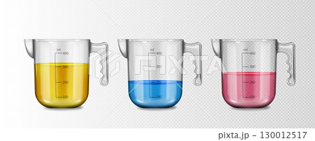 3d glass measuring cup set with liquids 130012517
