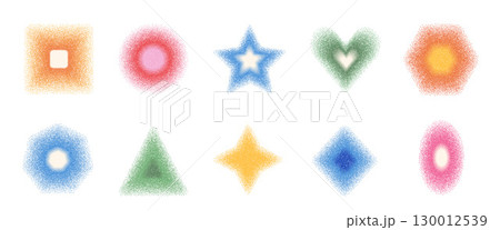 Grunge geometric misty colorful shapes with noise set. Text boxes with grainy effect. Oval and heart textured frames pack. Star, rectangle, and heptagon. Vector quotation stickers shapes Grunge geometric misty colorful shapes with noise set. Text boxes with grainy effect. Oval and heart textured frames pack. Star, rectangle, and heptagon. Vector quotation stickers shapes 130012539