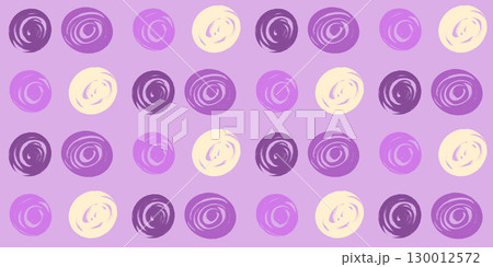 Polka dots purple seamless pattern. Crayon kids endless background. Naive simple dot ornament repeat cover. Circles continuous ornament. Vector hand drawn illustration 130012572