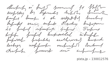 Handwritten scribble sentence. Freehand text note. Unreadable doodle words, write by pen isolated on white background. Illegible cursive script message. Vector hand drawn letter illustration 130012576