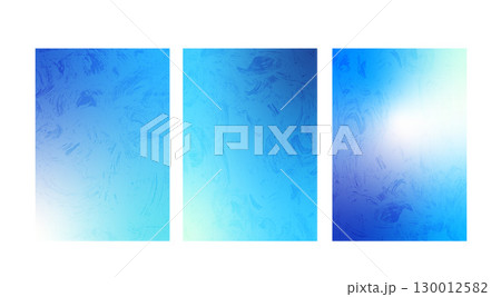 Set of frozen glass backgrounds. Blue gradients cover with ice noise texture. Christmas cold window view gradients for social media. Vertical gradation covers. Vector collection illustration 130012582