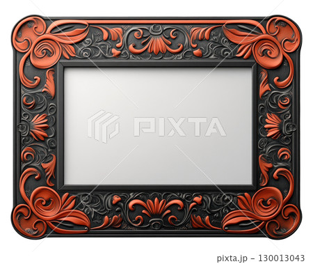 Elegant decorative picture frame with intricate black and orange design suitable for various settings 130013043