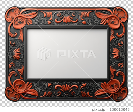 Elegant decorative picture frame with intricate black and orange design suitable for various settings 130013043