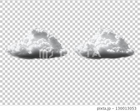 Two fluffy white clouds floating against a bright background 130013053