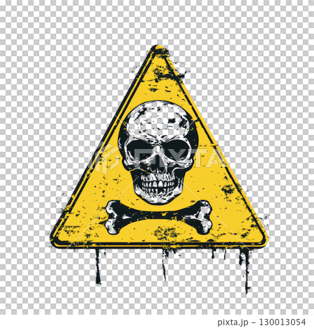 Warning sign with skull and crossbones in a triangular shape on a white background 130013054