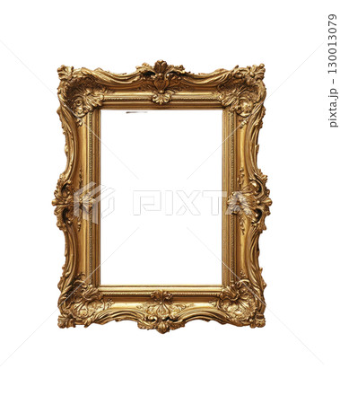 Ornate gold picture frame with intricate detailing on a plain background Ornate gold picture frame with intricate detailing on a plain background 130013079