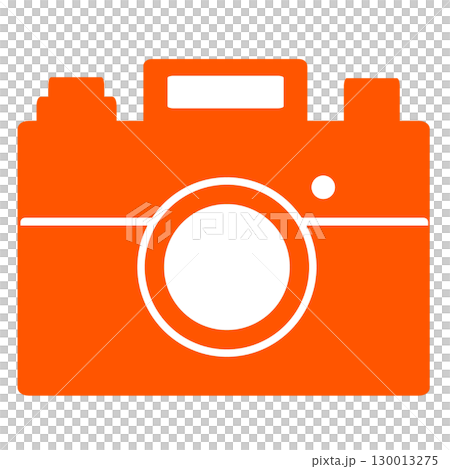 橙色で塗られた白抜きカメラの元気なイラスト（透過PNG） 130013275