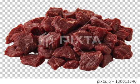 High quality raw beef chunks ready for cooking or meal preparation in a kitchen setting High quality raw beef chunks ready for cooking or meal preparation in a kitchen setting 130013346