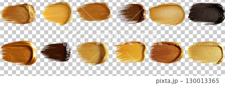 Various shades of metallic paint swatches arranged in a visually appealing isolated layout 130013365