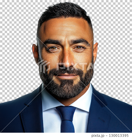 Confident businessman in a suit with a well groomed beard posing for a professional portrait Confident businessman in a suit with a well groomed beard posing for a professional portrait 130013395
