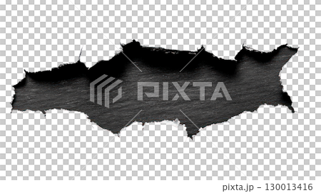Torn paper effect revealing black background showcasing intricate texture and pattern 130013416