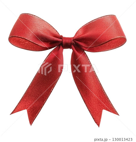 Elegant red satin ribbon bow isolated on a white background for gift wrapping and decoration 130013423