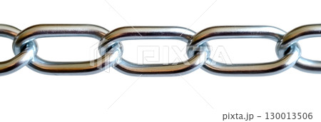 Metal chain link isolated on white background highlighting its glossy finish and structure 130013506