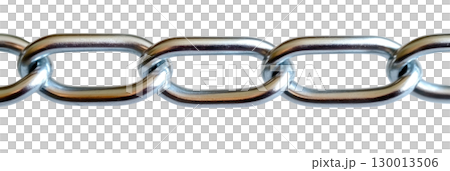 Metal chain link isolated on white background highlighting its glossy finish and structure 130013506