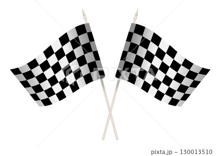 Two crossed checkered racing flag. isolated on background. black and white. 130013510