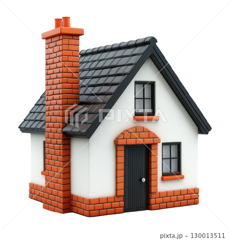 Charming small house model with detailed brickwork and chimney in isolated design 130013511