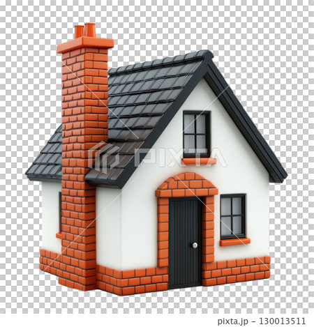 Charming small house model with detailed brickwork and chimney in isolated design 130013511