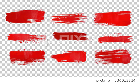 Different styles of red brush strokes on a white background showcasing artistic texture and creativity 130013514