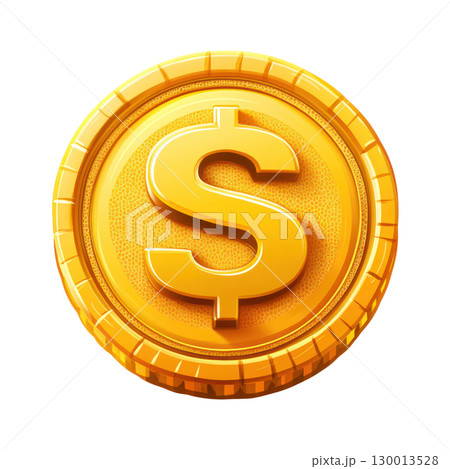 Bright golden coin with dollar symbol isolated on white background for financial themes and graphics Bright golden coin with dollar symbol isolated on white background for financial themes and graphics 130013528