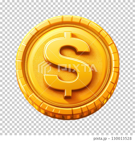 Bright golden coin with dollar symbol isolated on white background for financial themes and graphics Bright golden coin with dollar symbol isolated on white background for financial themes and graphics 130013528