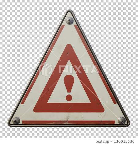 Warning sign with exclamation mark indicating caution along a roadway or construction site Warning sign with exclamation mark indicating caution along a roadway or construction site 130013530