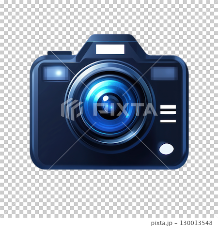 Modern camera design with blue lens isolated on white background for creative projects 130013548