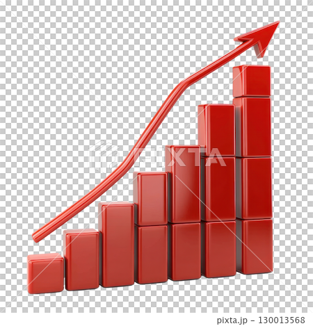 Red chart displaying rising growth trend with stacked bars showing progress and improvement in data analysis Red chart displaying rising growth trend with stacked bars showing progress and improvement in data analysis 130013568