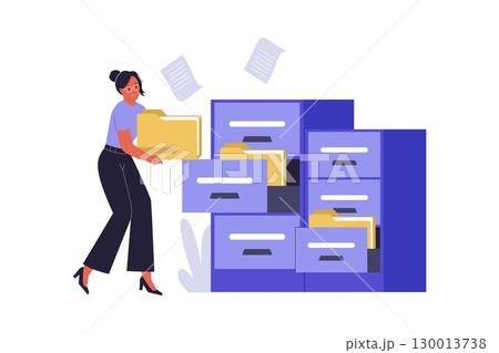 Woman Organizing Documents in Archive Storage Illustration 130013738