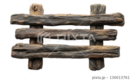Rustic wooden fence panel isolated on white background ideal for various design projects and decorations Rustic wooden fence panel isolated on white background ideal for various design projects and decorations 130013761