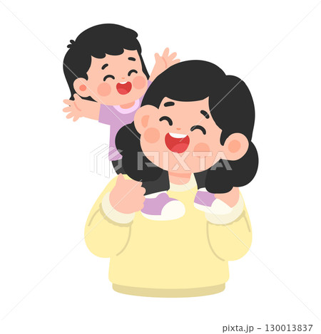 mother giving her daughter a piggyback ride mother giving her daughter a piggyback ride 130013837