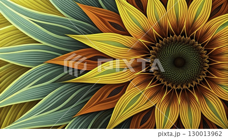 Vibrant sunflower design with flowing colors in an abstract style showcasing nature's beauty Vibrant sunflower design with flowing colors in an abstract style showcasing nature's beauty 130013962