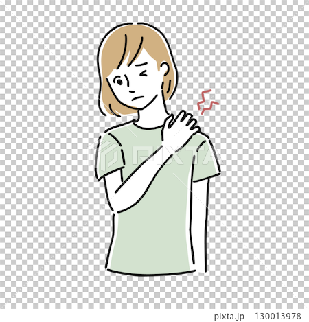 Woman with stiff shoulder 130013978